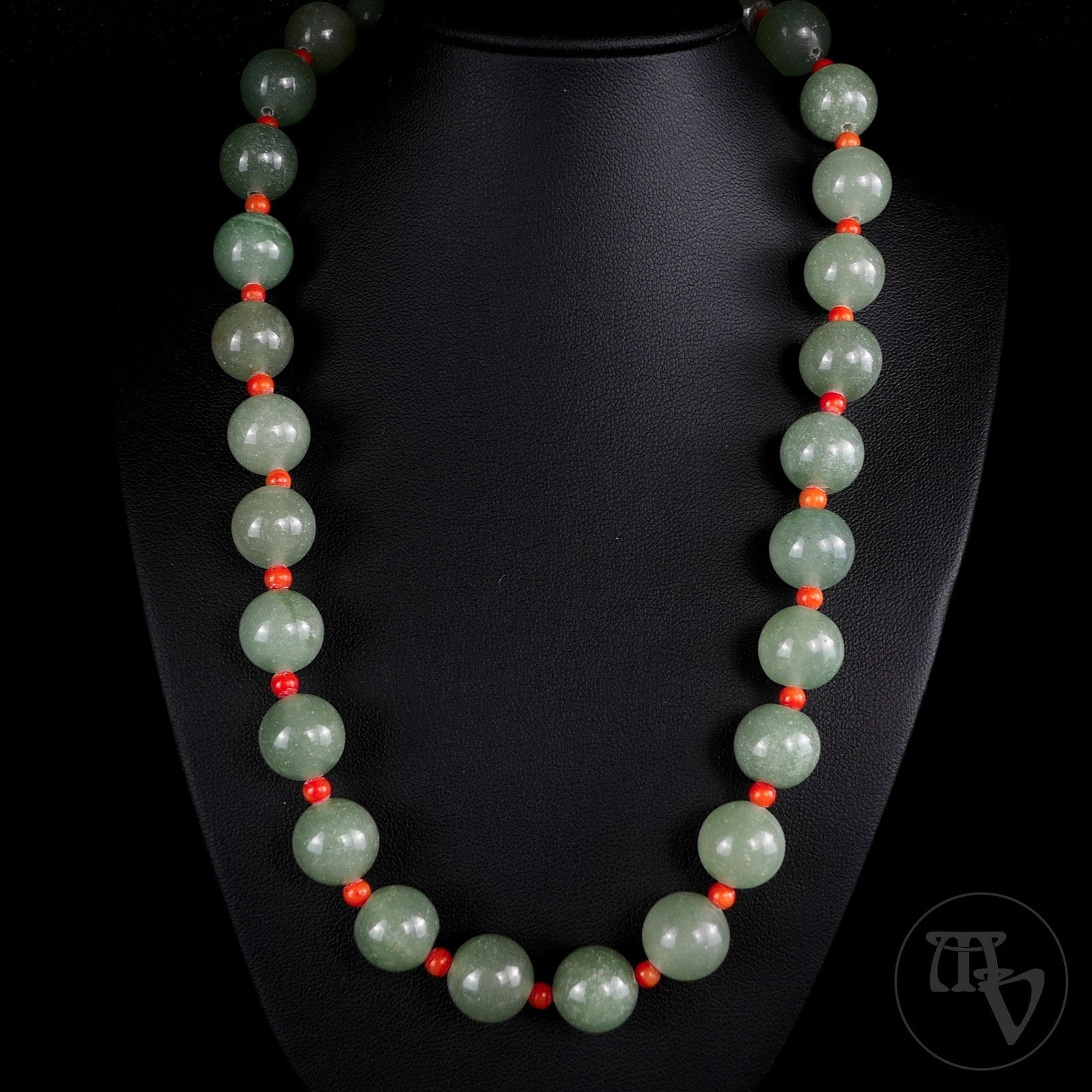 Vintage Ø1,2cm Kugel Edelsteinkette Jade & Koralle 925 Silber Schließe 45cm