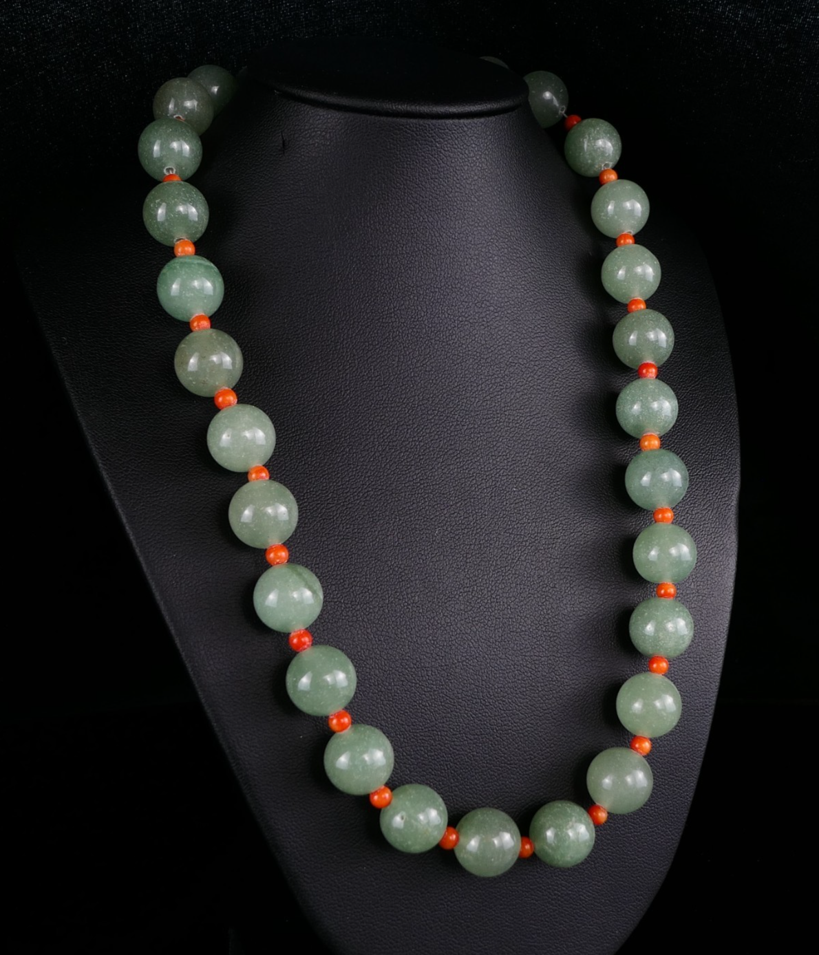 Vintage Ø1,2cm Kugel Edelsteinkette Jade & Koralle 925 Silber Schließe 45cm