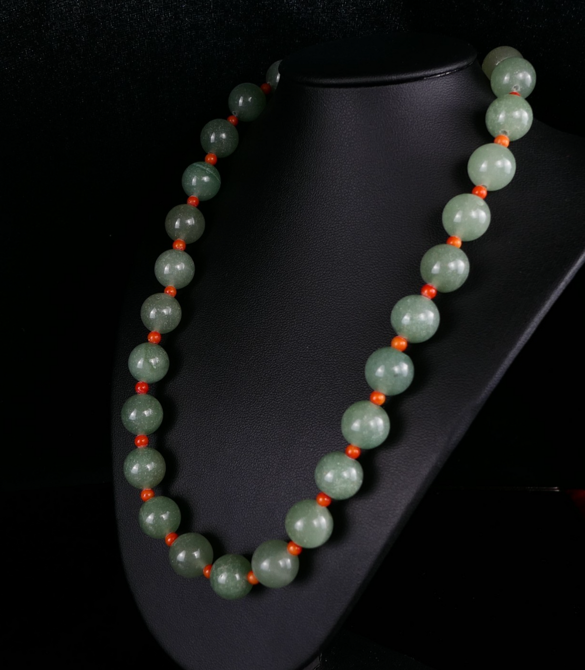 Vintage Ø1,2cm Kugel Edelsteinkette Jade & Koralle 925 Silber Schließe 45cm
