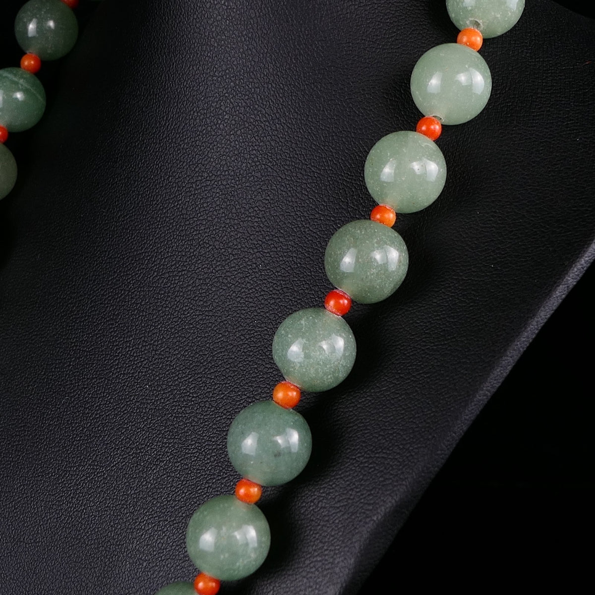 Vintage Ø1,2cm Kugel Edelsteinkette Jade & Koralle 925 Silber Schließe 45cm
