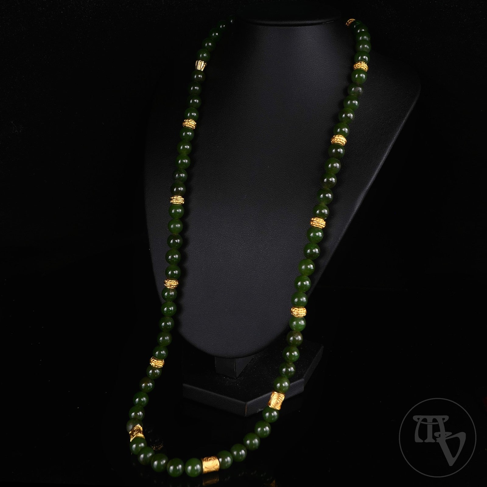 Vintage Ø0,8cm Kugel Edelsteinkette Jade/Nephrit 925 Silber Schließe 65cm