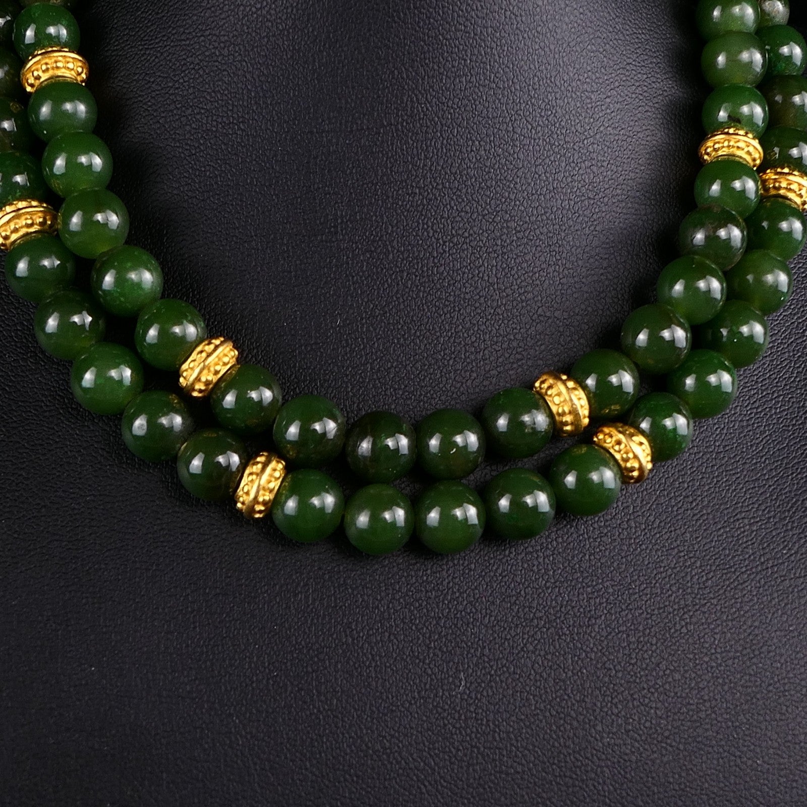Vintage Ø0,8cm Kugel Edelsteinkette Jade/Nephrit 925 Silber Schließe 65cm