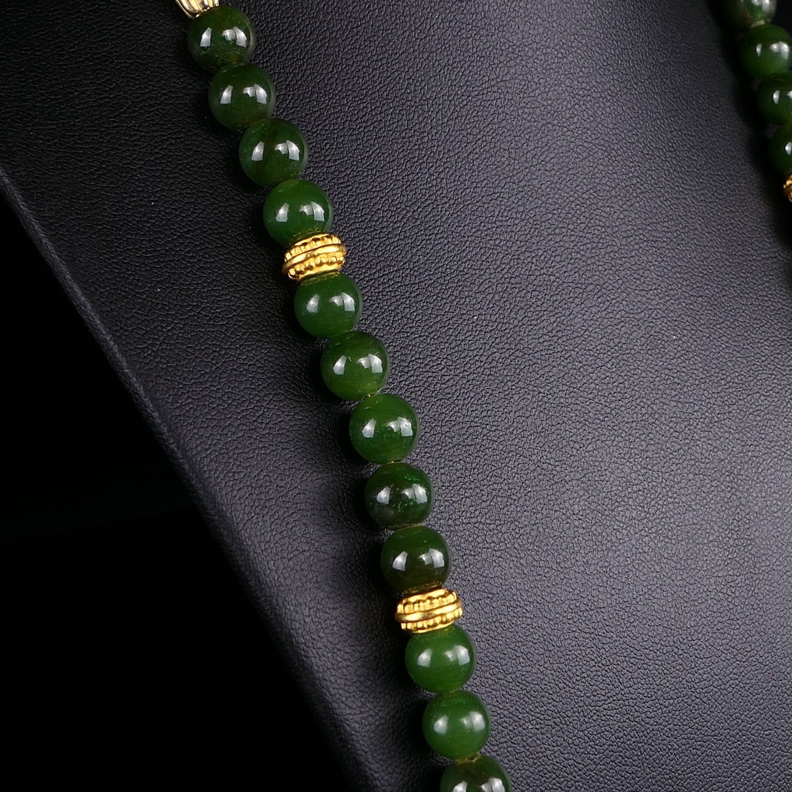 Vintage Ø0,8cm Kugel Edelsteinkette Jade/Nephrit 925 Silber Schließe 65cm