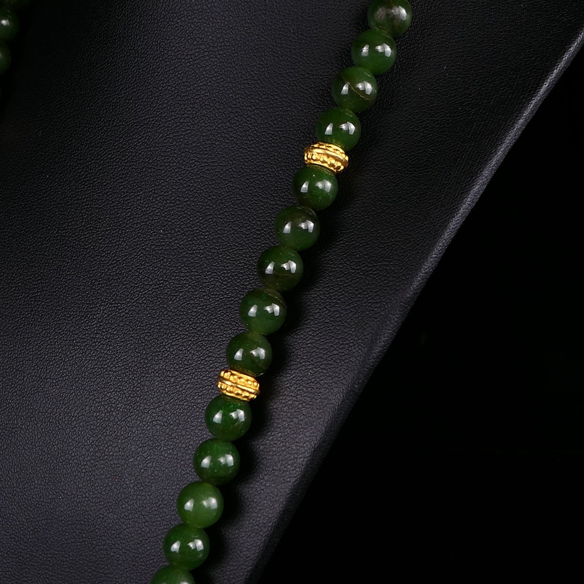 Vintage Ø0,8cm Kugel Edelsteinkette Jade/Nephrit 925 Silber Schließe 65cm