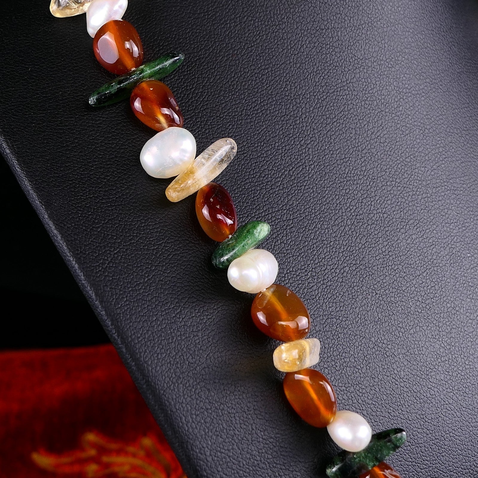 Vintage Multicolor Edelsteinkette Organische Form 925 Silber Schließe 45cm 41,5g