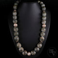 Vintage Studioarbeit Kugel Edelsteinkette Serpentin * 925 Silber Magnetschließe