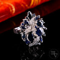 Vintage Cocktailring Silberring mit blauen Saphiren 925er Silber Gr. 58 (18,4mm)