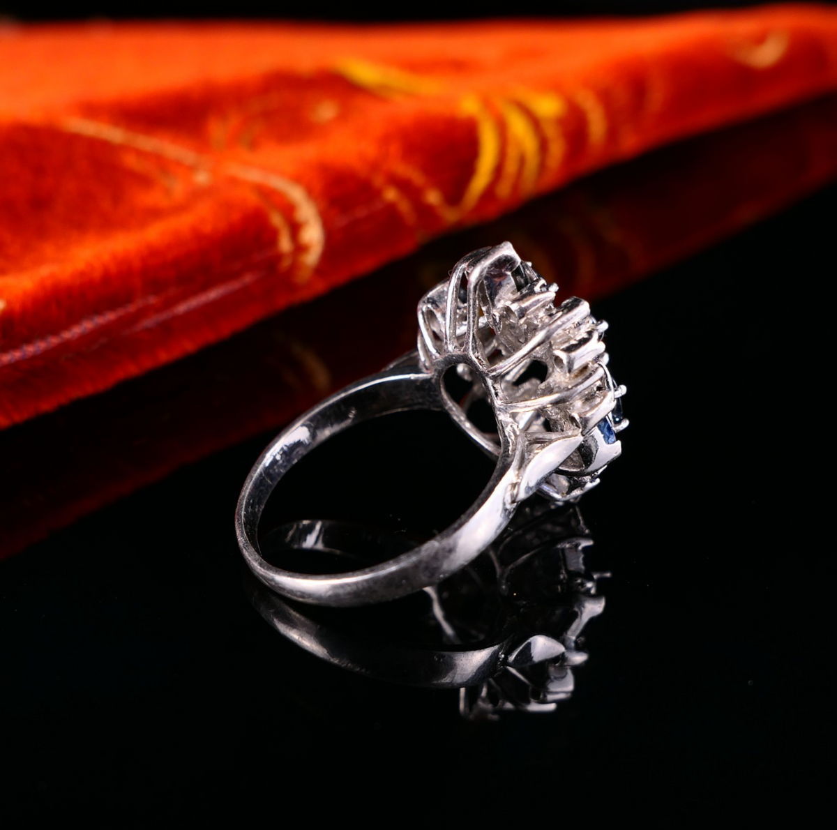 Vintage Cocktailring Silberring mit blauen Saphiren 925er Silber Gr. 58 (18,4mm)