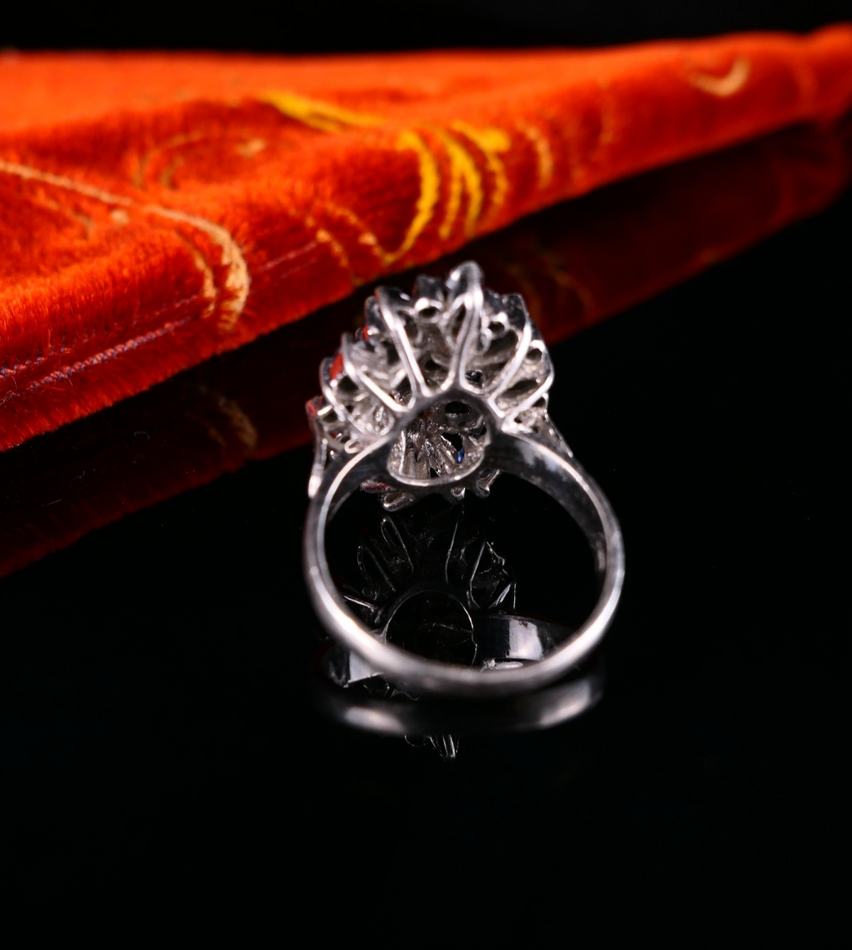 Vintage Cocktailring Silberring mit blauen Saphiren 925er Silber Gr. 58 (18,4mm)
