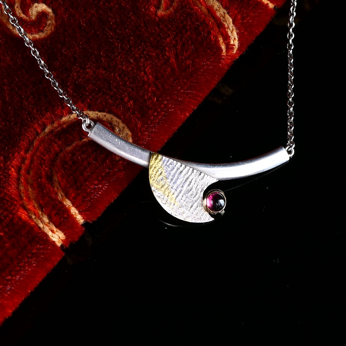 Vintage Silbercollier Halskette mit Amethyst Cabochon aus 925 Silber 42cm 7,6g