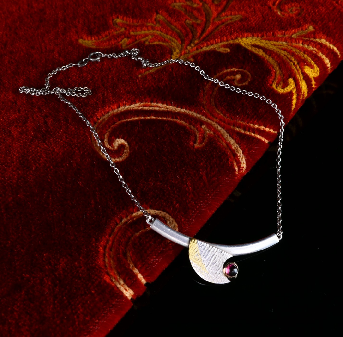 Vintage Silbercollier Halskette mit Amethyst Cabochon aus 925 Silber 42cm 7,6g