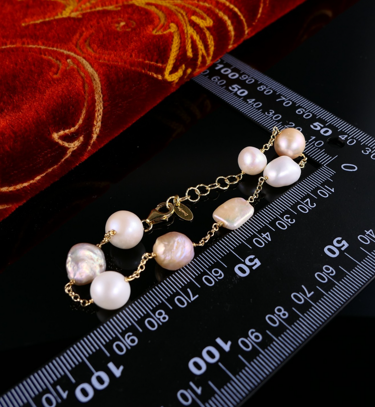 Barock Perlen Armband 925er Silber Vergoldet 20cm/22cm - 13,2g - LineaGem Italy
