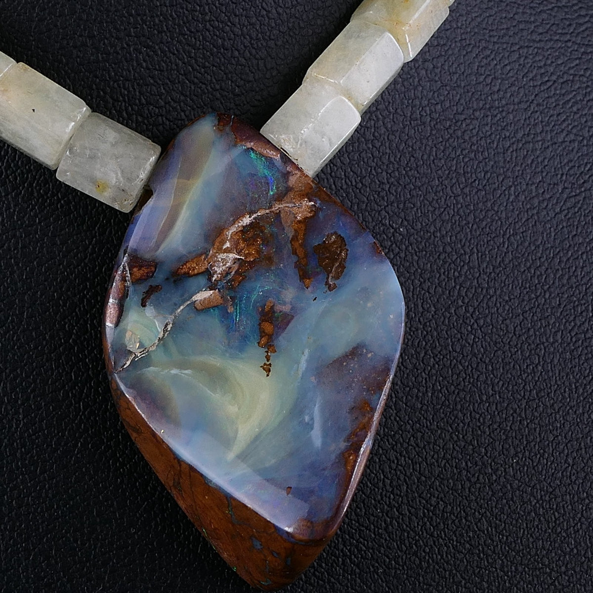Vintage Boulder Opal & Aquamarin Edelsteinkette 925er Silber Schließe 45cm