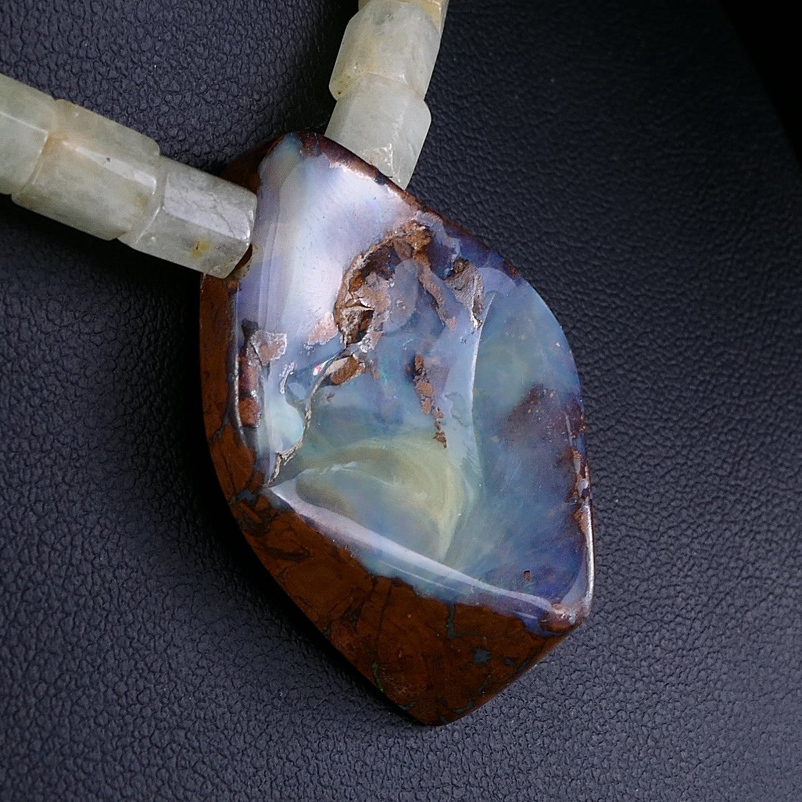 Vintage Boulder Opal & Aquamarin Edelsteinkette 925er Silber Schließe 45cm