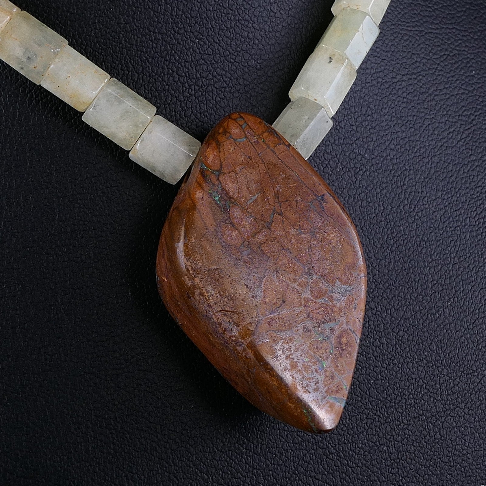 Vintage Boulder Opal & Aquamarin Edelsteinkette 925er Silber Schließe 45cm