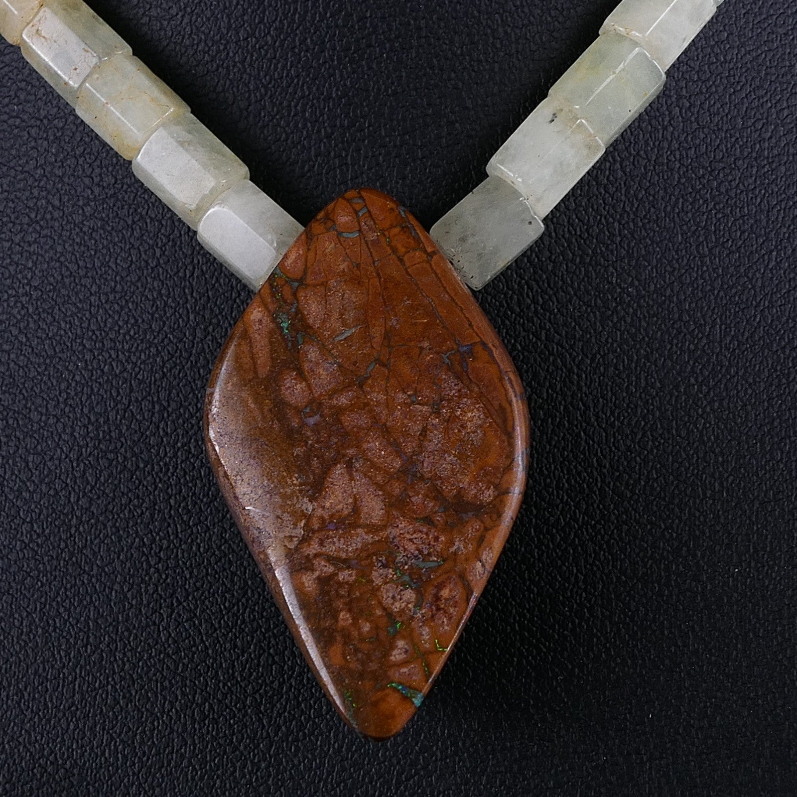 Vintage Boulder Opal & Aquamarin Edelsteinkette 925er Silber Schließe 45cm