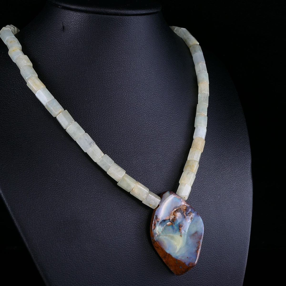 Vintage Boulder Opal & Aquamarin Edelsteinkette 925er Silber Schließe 45cm