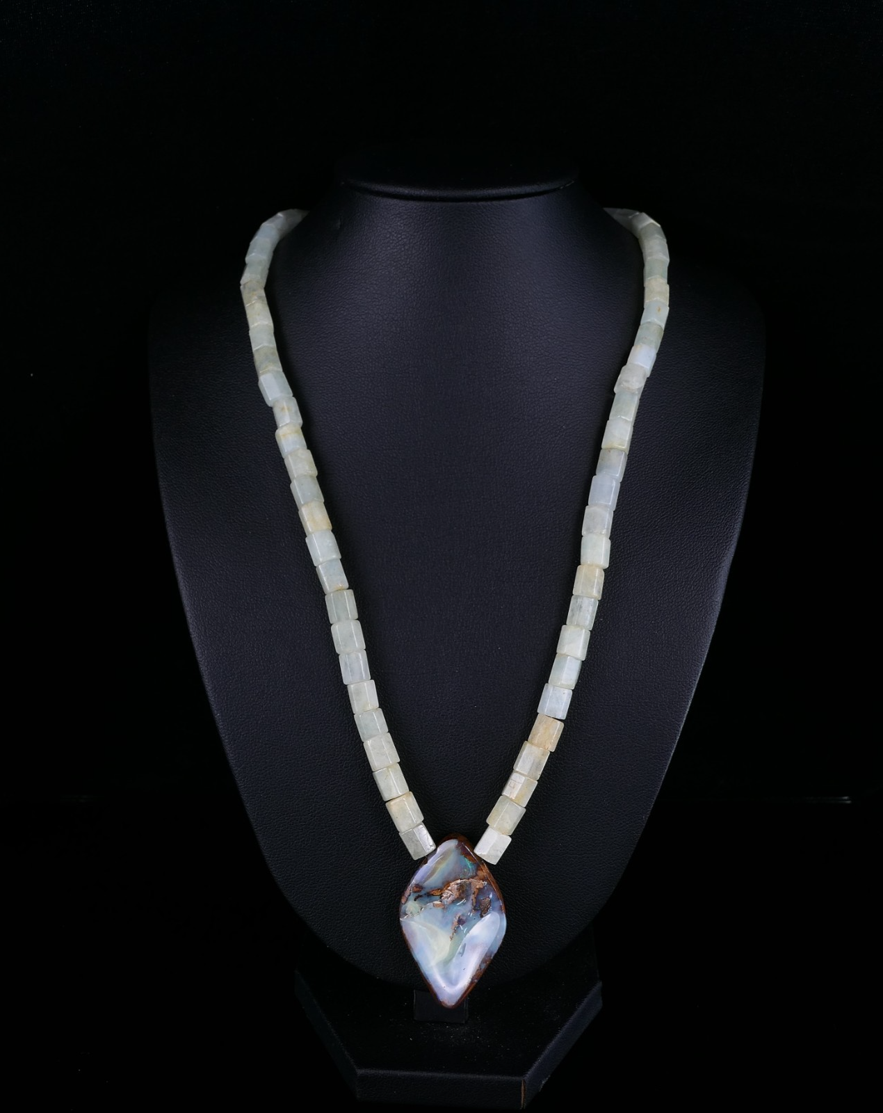 Vintage Boulder Opal & Aquamarin Edelsteinkette 925er Silber Schließe 45cm