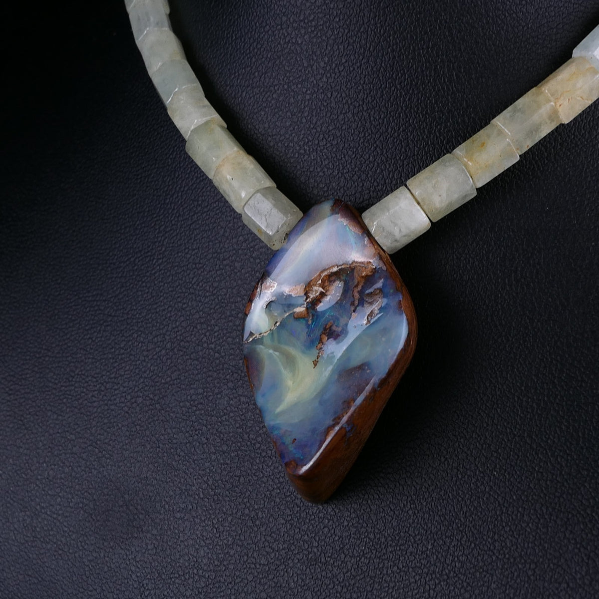 Vintage Boulder Opal & Aquamarin Edelsteinkette 925er Silber Schließe 45cm