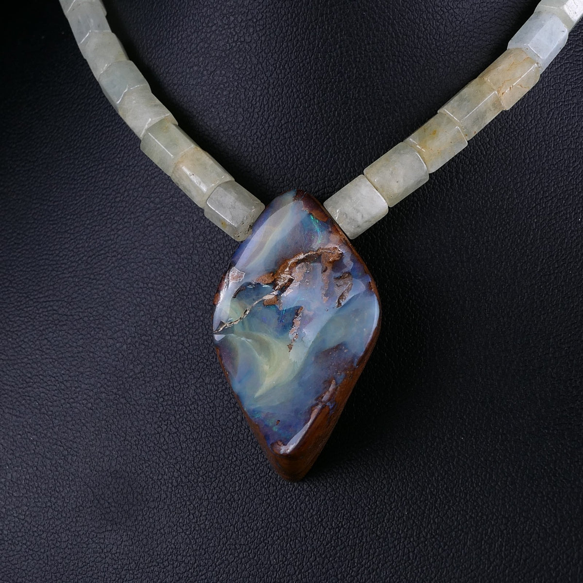 Vintage Boulder Opal & Aquamarin Edelsteinkette 925er Silber Schließe 45cm