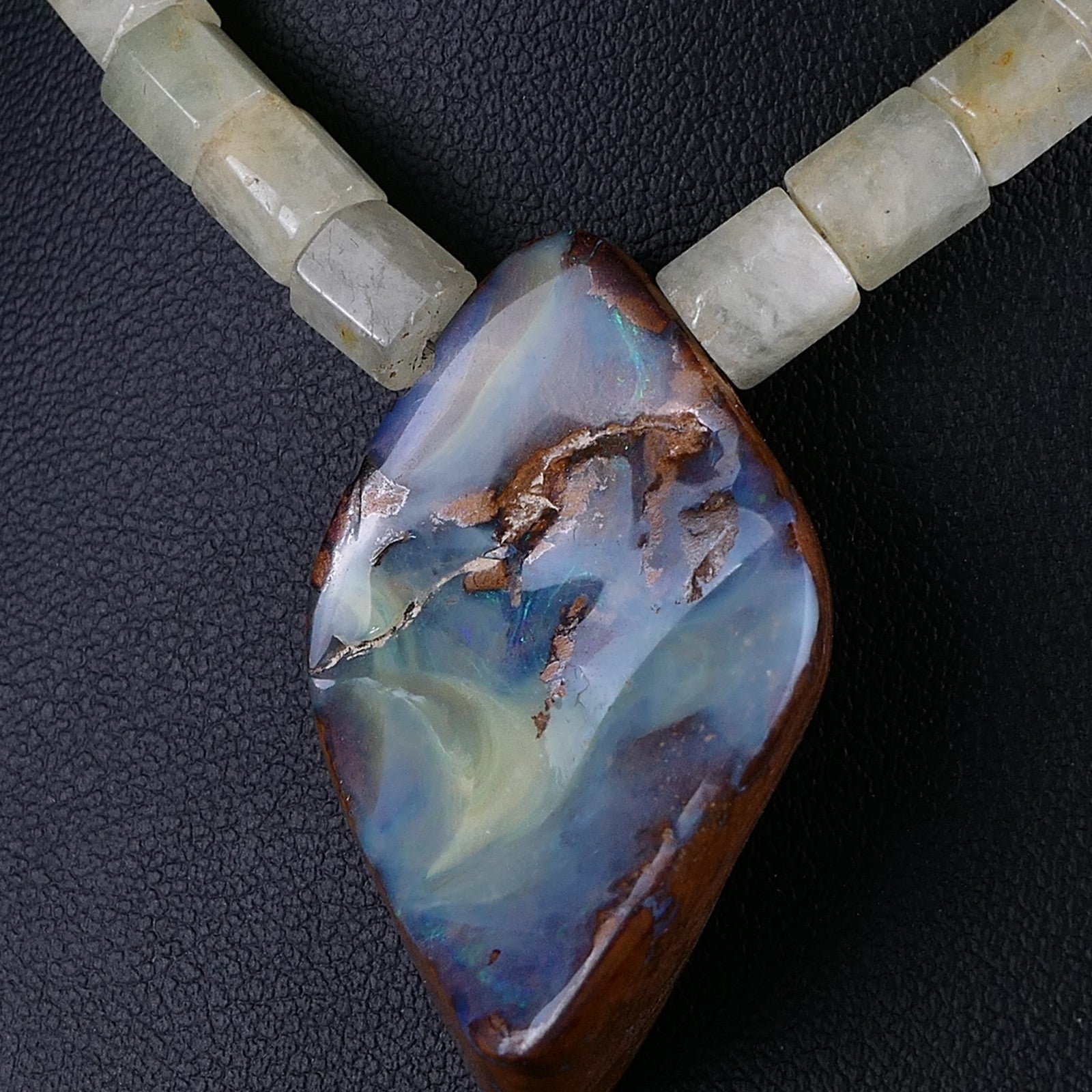 Vintage Boulder Opal & Aquamarin Edelsteinkette 925er Silber Schließe 45cm