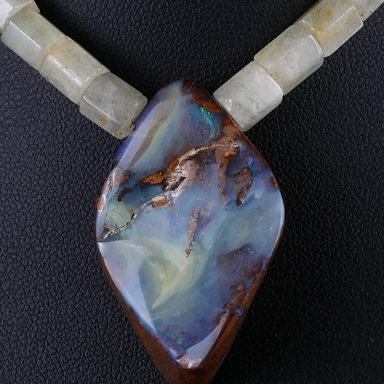 Vintage Boulder Opal & Aquamarin Edelsteinkette 925er Silber Schließe 45cm