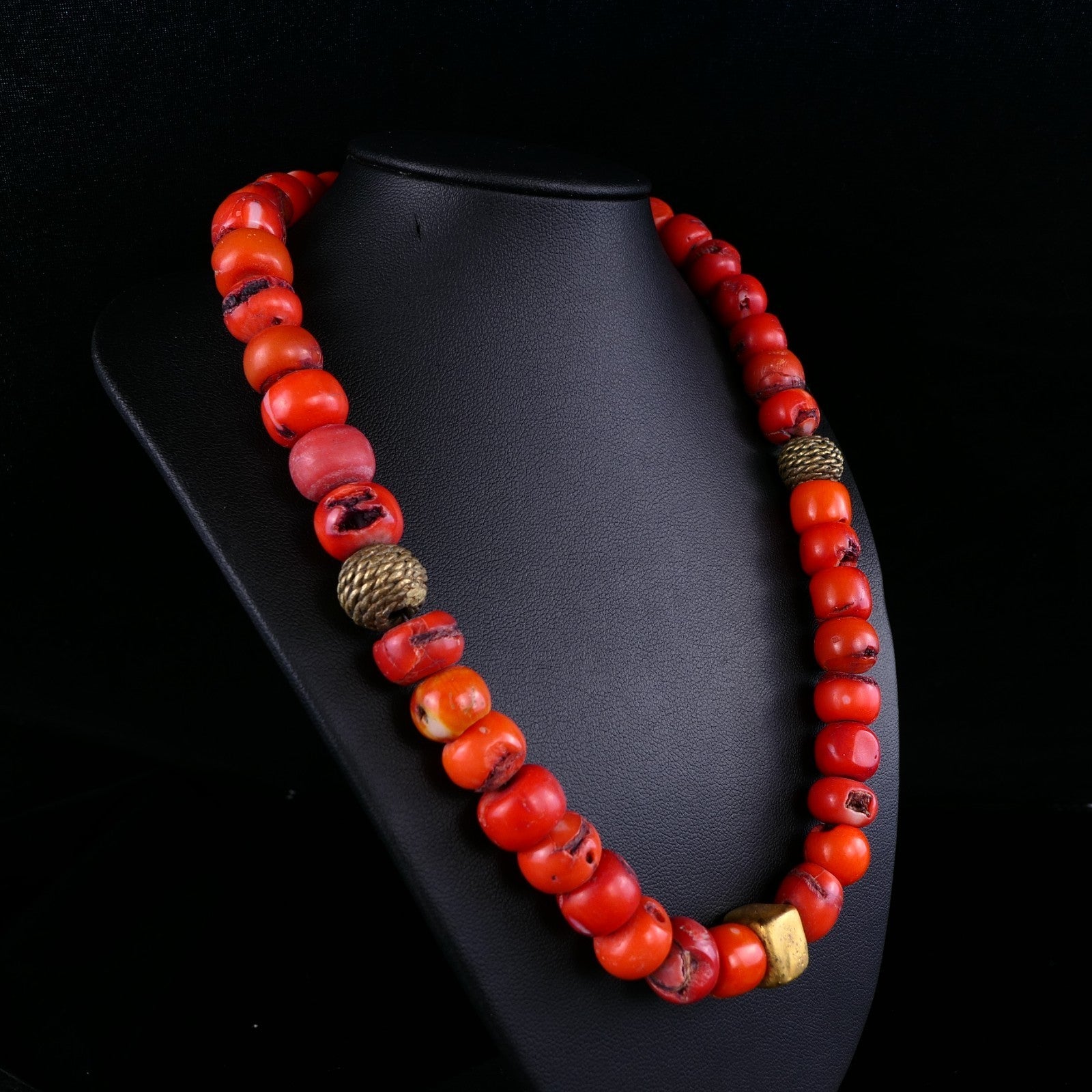 Massive Korallenkette Vintage Ethno 925 Silber & Messing 45cm 91g Beads Perlen