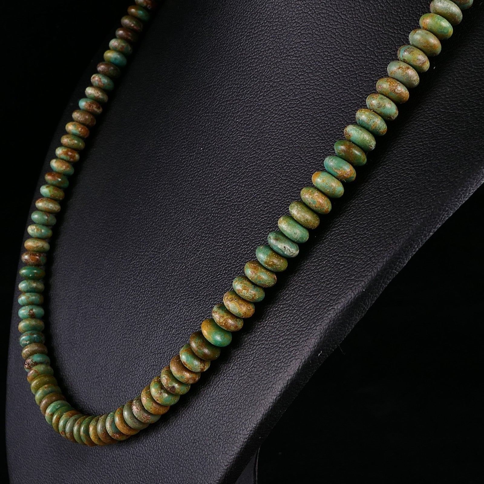 Vintage Türkis Rondellkette - Grün -und Erdtöne -Southwest-Stil 925 Silber 44cm