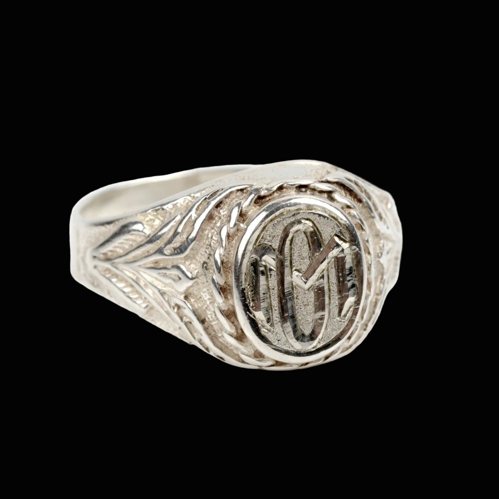 Vintage Monogramm Siegelring Ring Initialen MO OM 925 Silber Gr. 57 im Art Deco Stil
