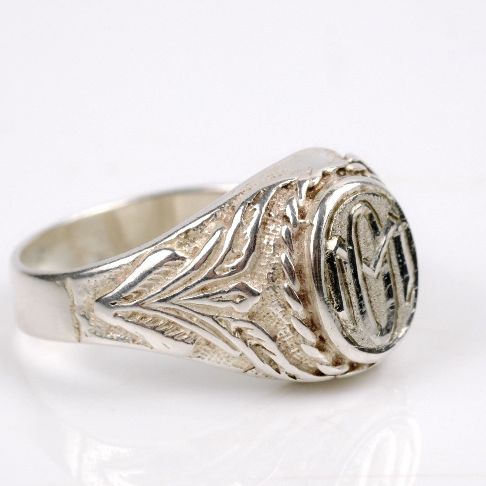 Vintage Monogramm Siegelring Ring Initialen MO OM 925 Silber Gr. 57 im Art Deco Stil