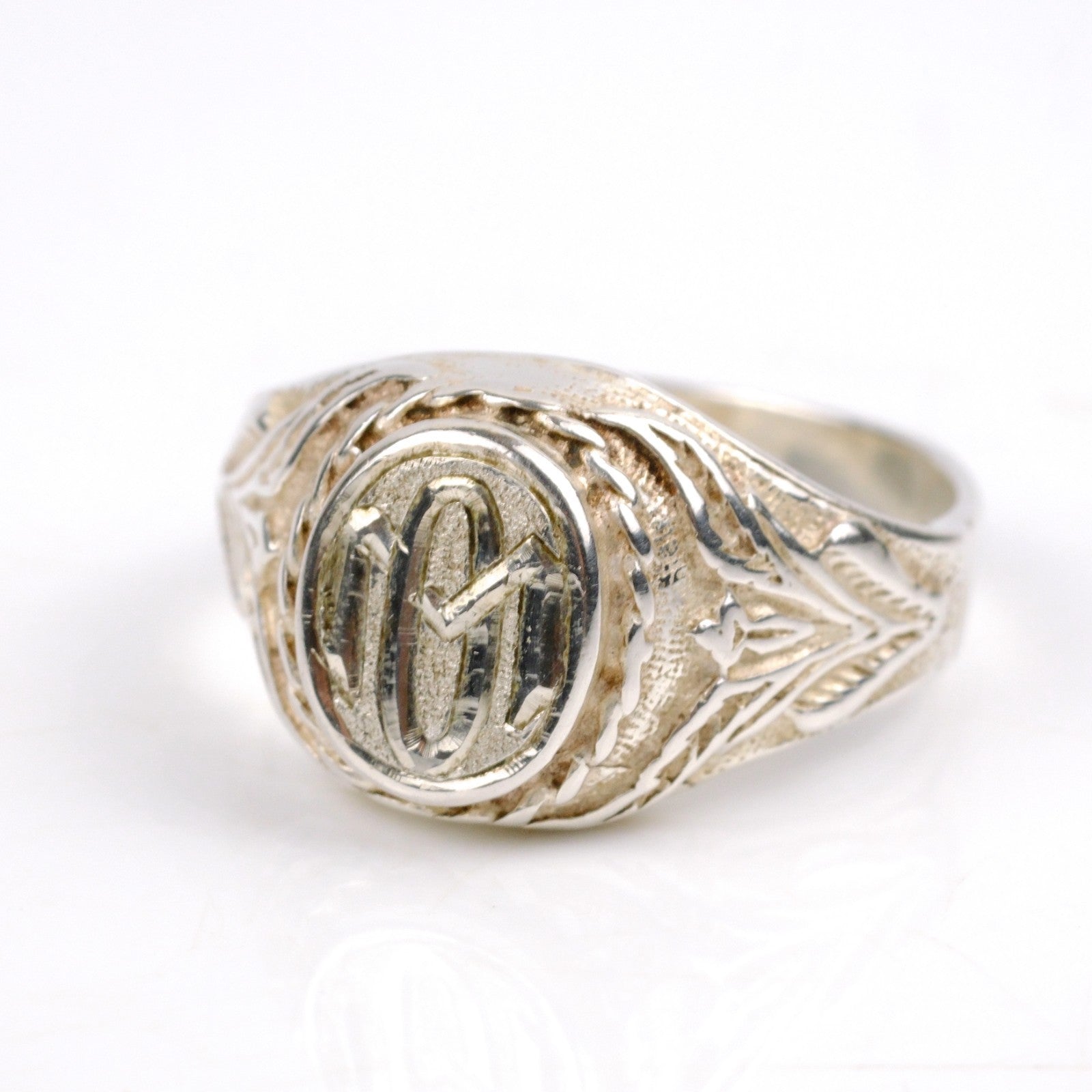 Vintage Monogramm Siegelring Ring Initialen MO OM 925 Silber Gr. 57 im Art Deco Stil