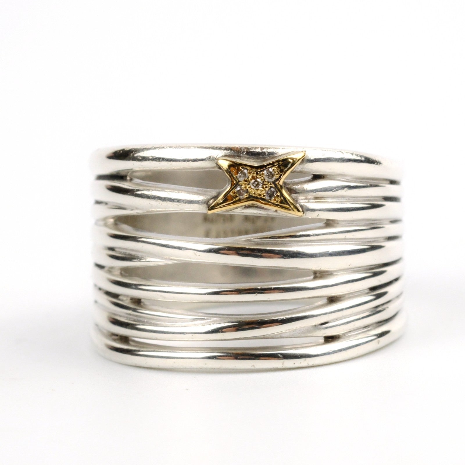 Mauboussin Kiff and Kiss Ring 925er Silber 18kt Gold & Diamanten RG 58 / 18,4mm