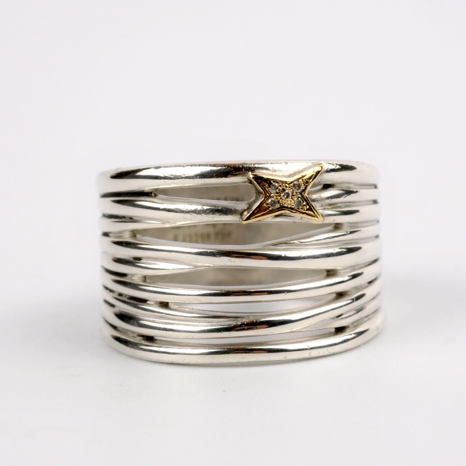 Mauboussin Kiff and Kiss Ring 925er Silber 18kt Gold & Diamanten RG 58 / 18,4mm
