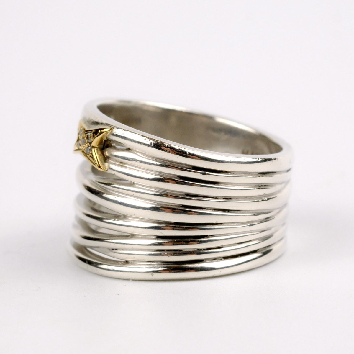 Mauboussin Kiff and Kiss Ring 925er Silber 18kt Gold & Diamanten RG 58 / 18,4mm