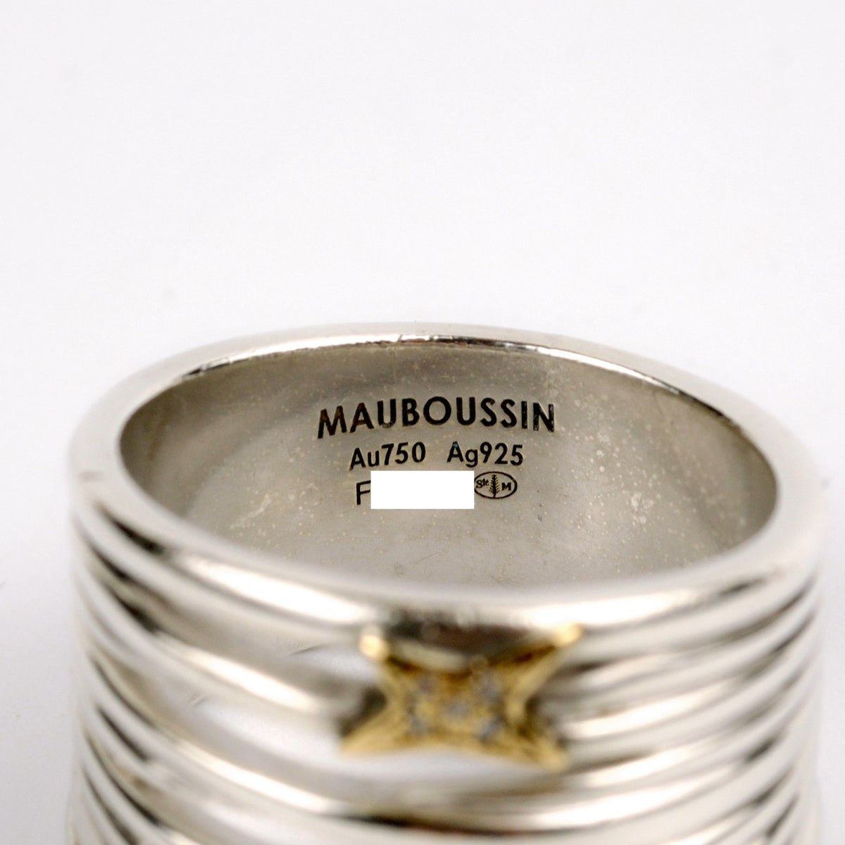 Mauboussin Kiff and Kiss Ring 925er Silber 18kt Gold & Diamanten RG 58 / 18,4mm