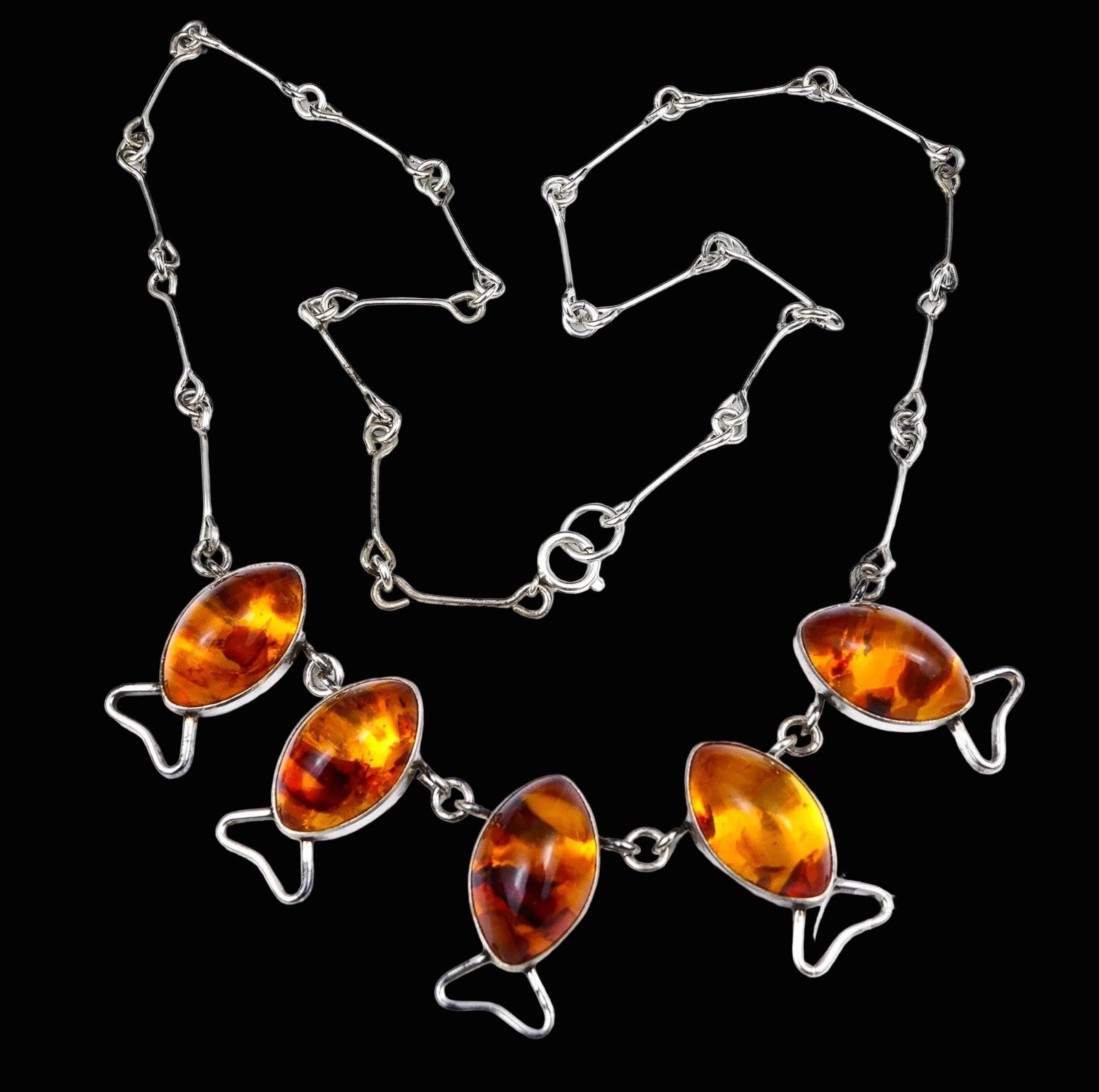 Fischland Ostseeschmuck Halskette Collier Bernstein & 835er Silber 55cm Vintage