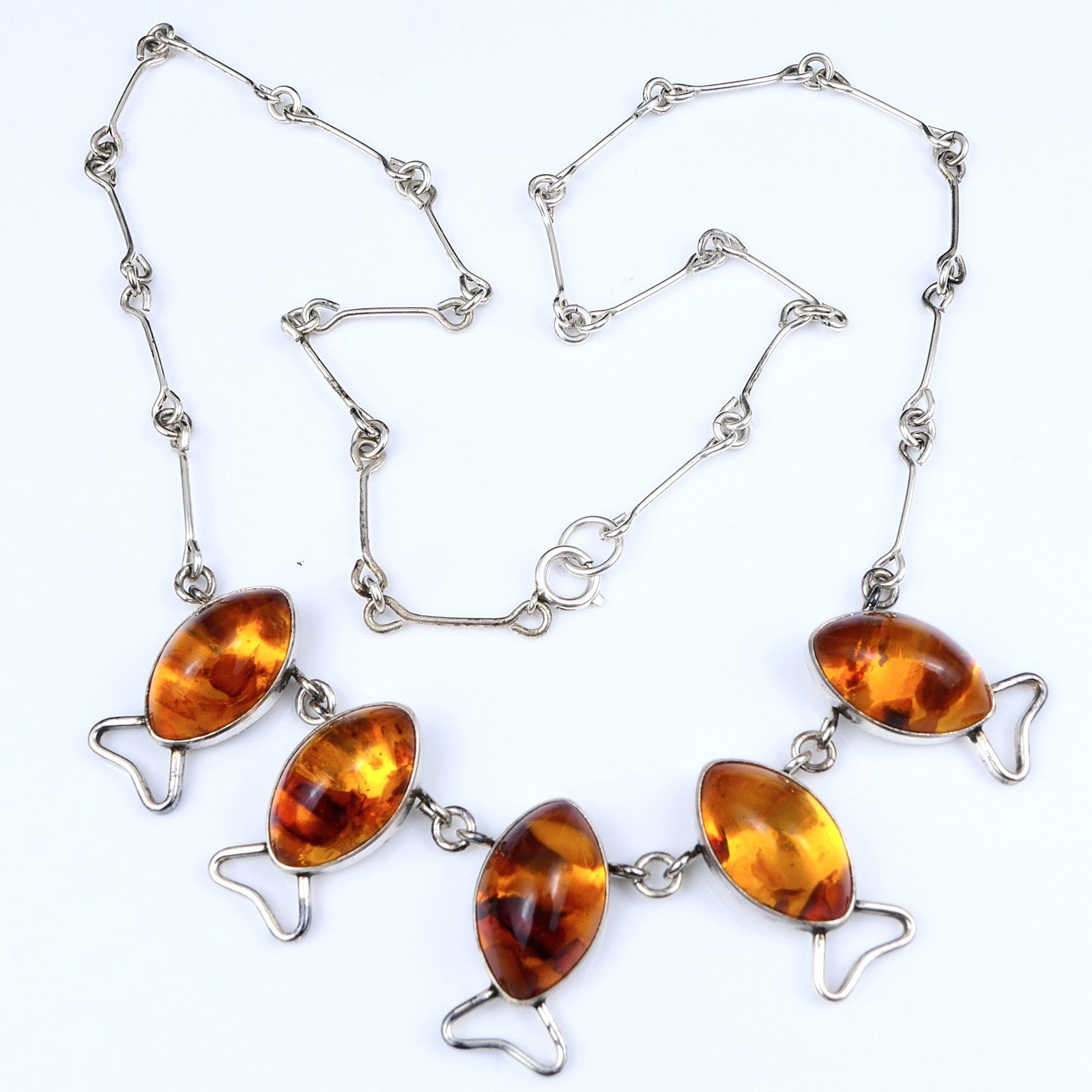 Fischland Ostseeschmuck Halskette Collier Bernstein & 835er Silber 55cm Vintage