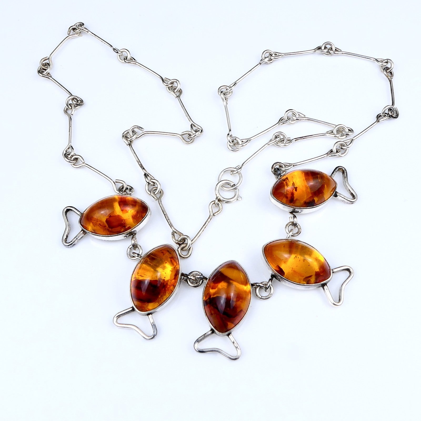 Fischland Ostseeschmuck Halskette Collier Bernstein & 835er Silber 55cm Vintage