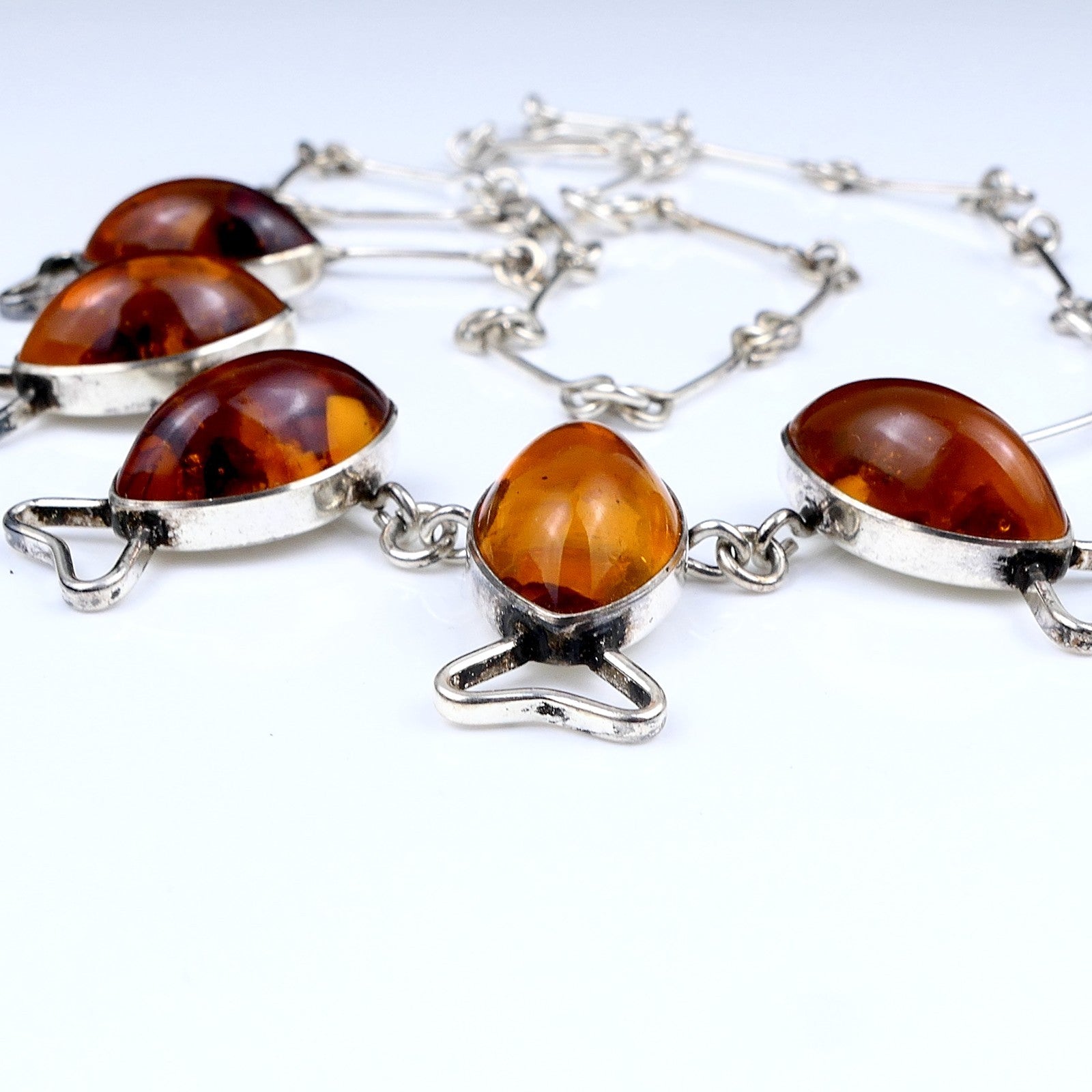 Fischland Ostseeschmuck Halskette Collier Bernstein & 835er Silber 55cm Vintage