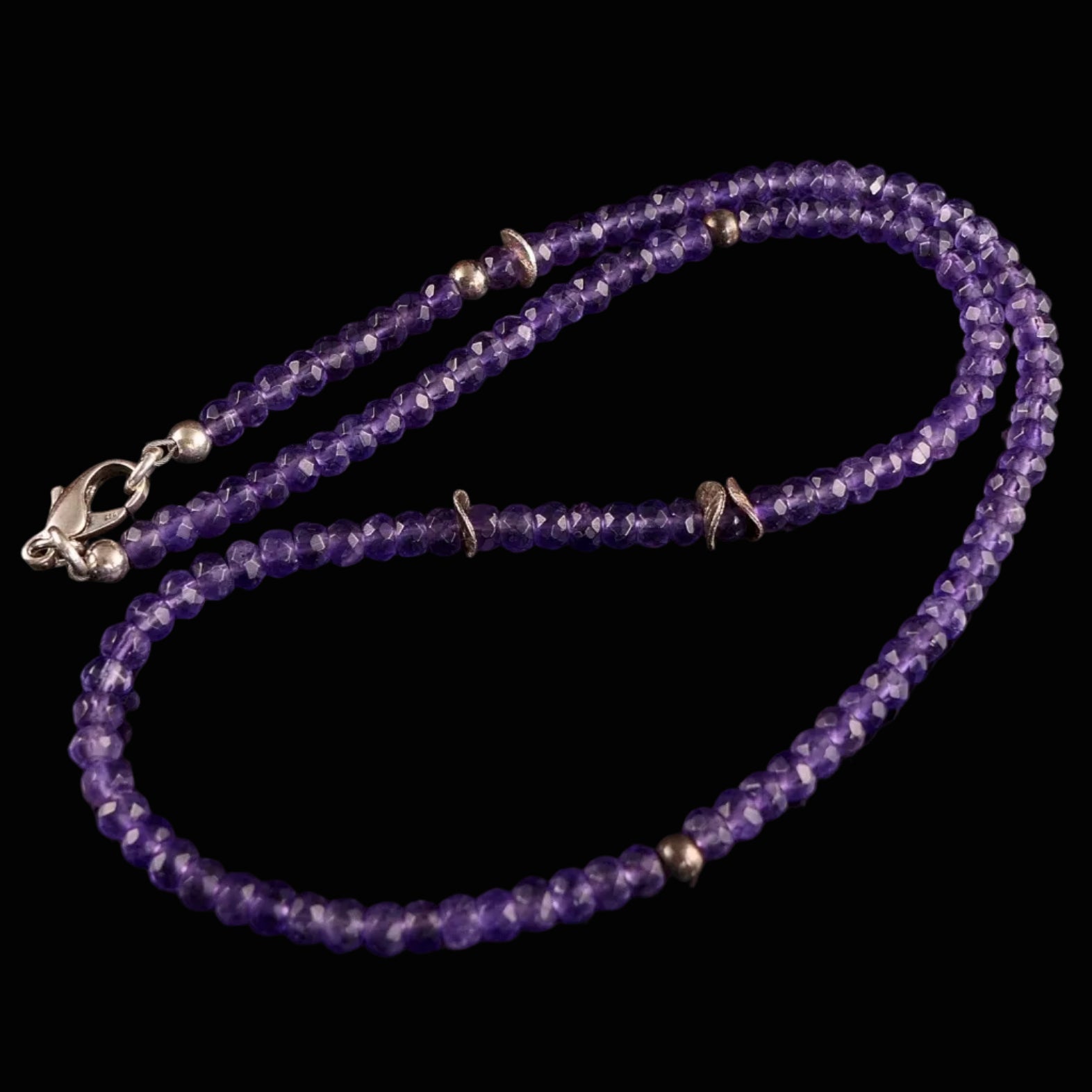 Moderne Amethyst facettierte Kugel Edelsteinkette 925 Silber 45cm 13,5g