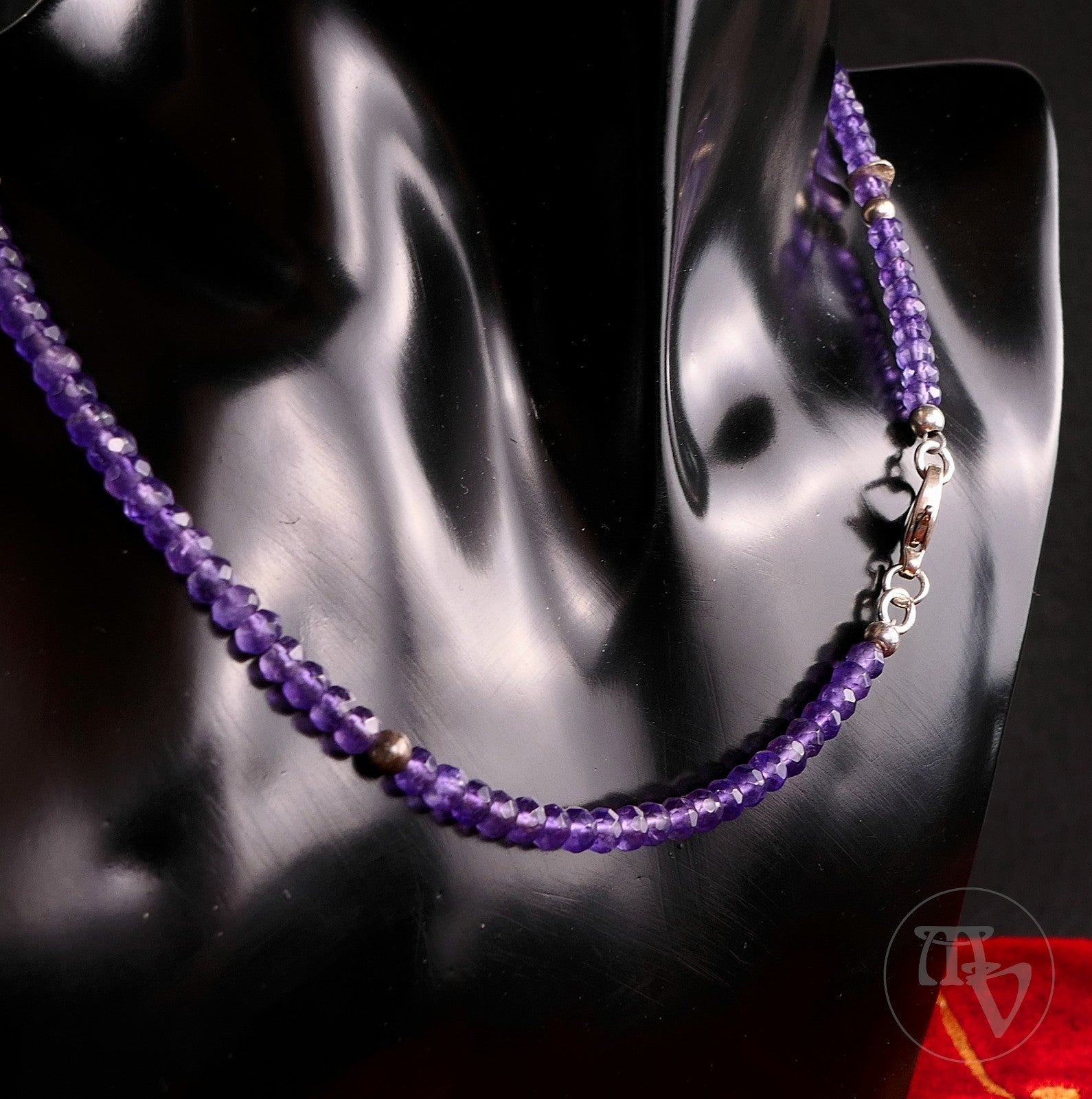 Moderne Amethyst facettierte Kugel Edelsteinkette 925 Silber 45cm 13,5g