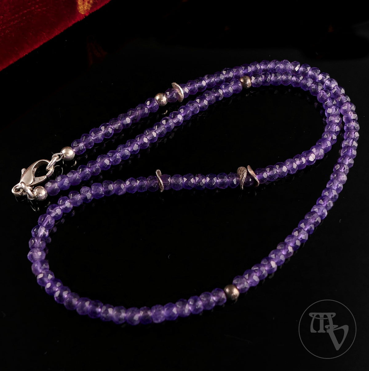 Moderne Amethyst facettierte Kugel Edelsteinkette 925 Silber 45cm 13,5g