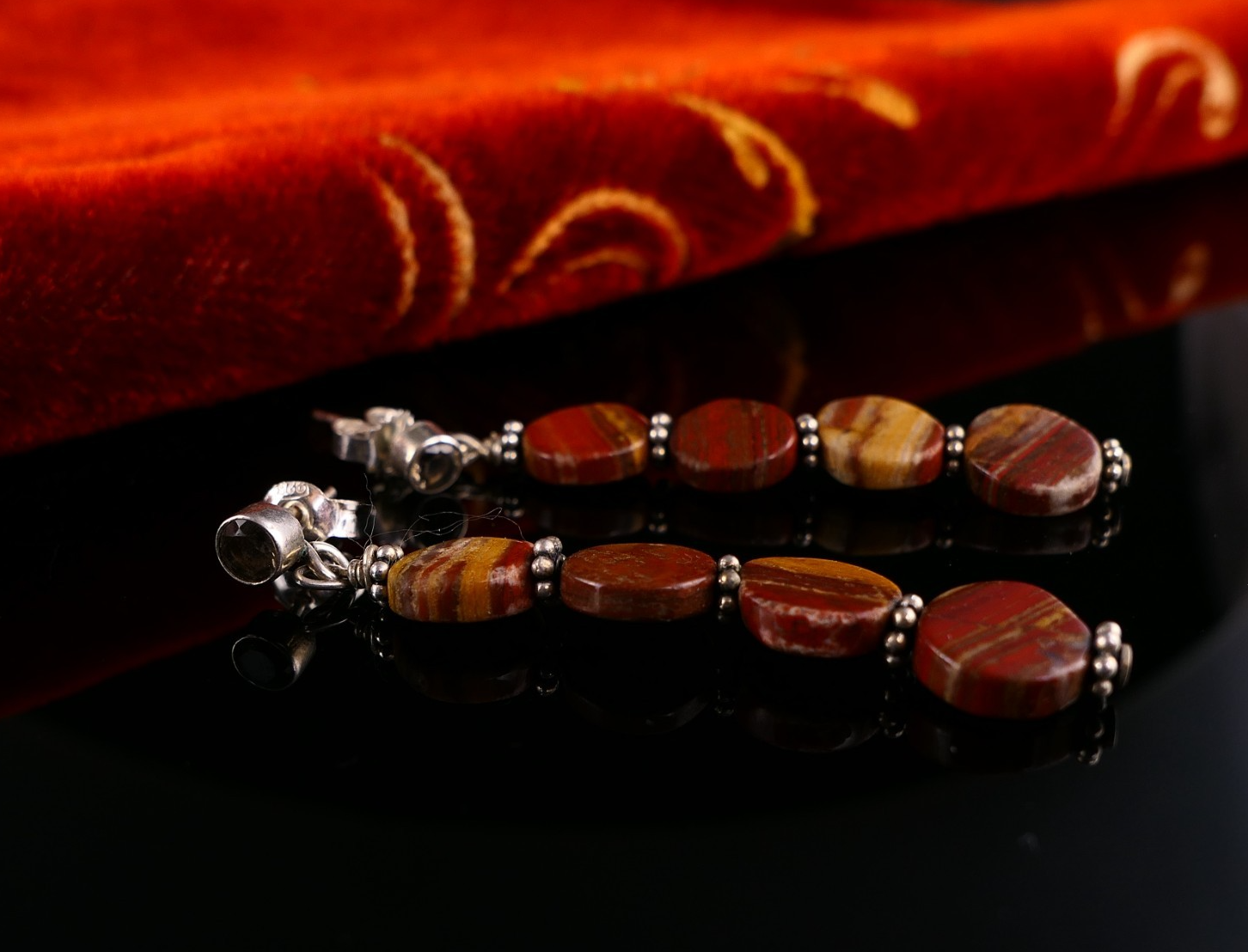 Handarbeit Lange Ohrhänger mit Jaspis - 925 Silber Damen Ohrstecker Vintage Boho