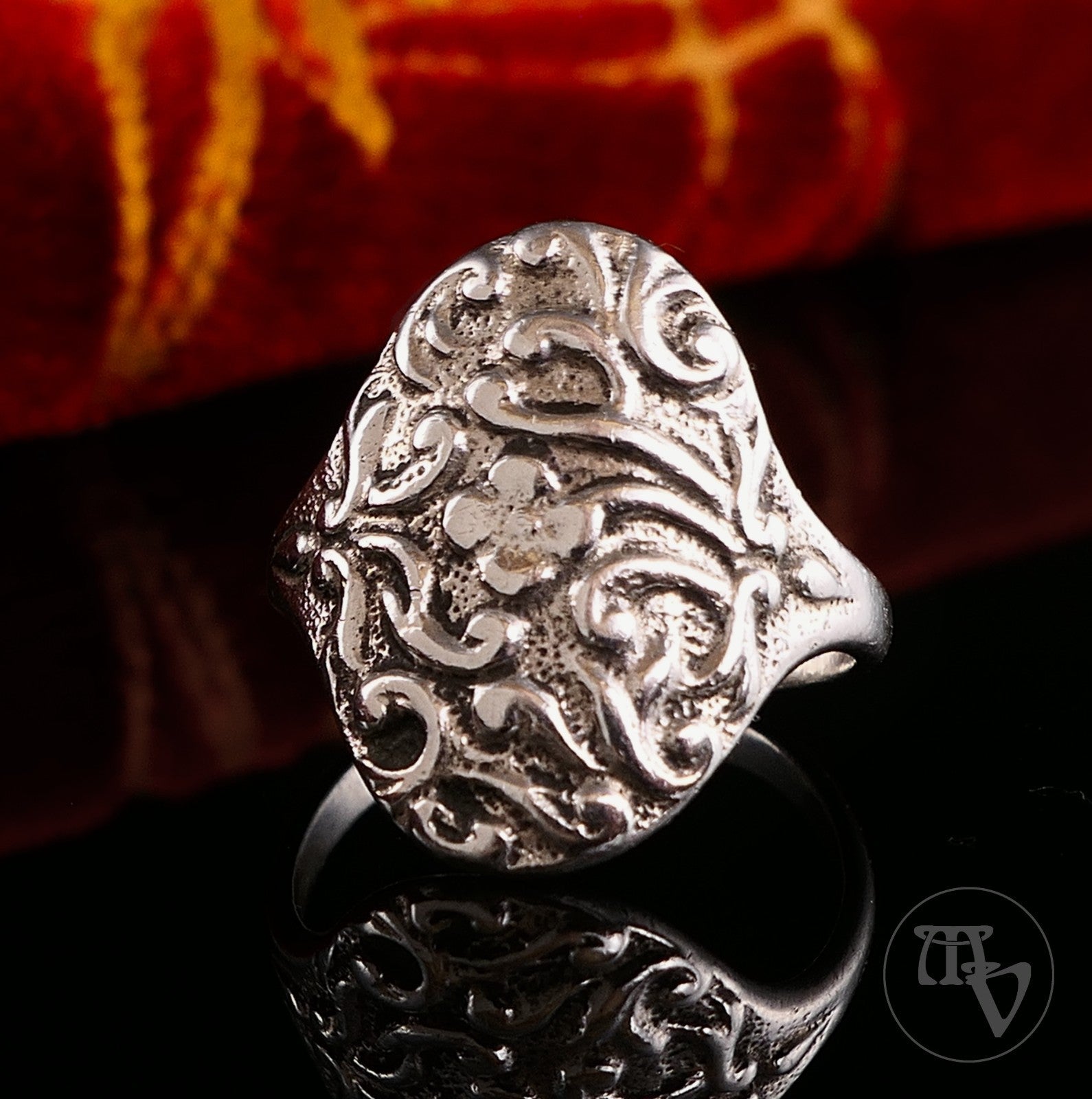 Orgineller Vintage Silberring Damenring Floral Feminin 925 Silber Gr 56 (17,8mm)