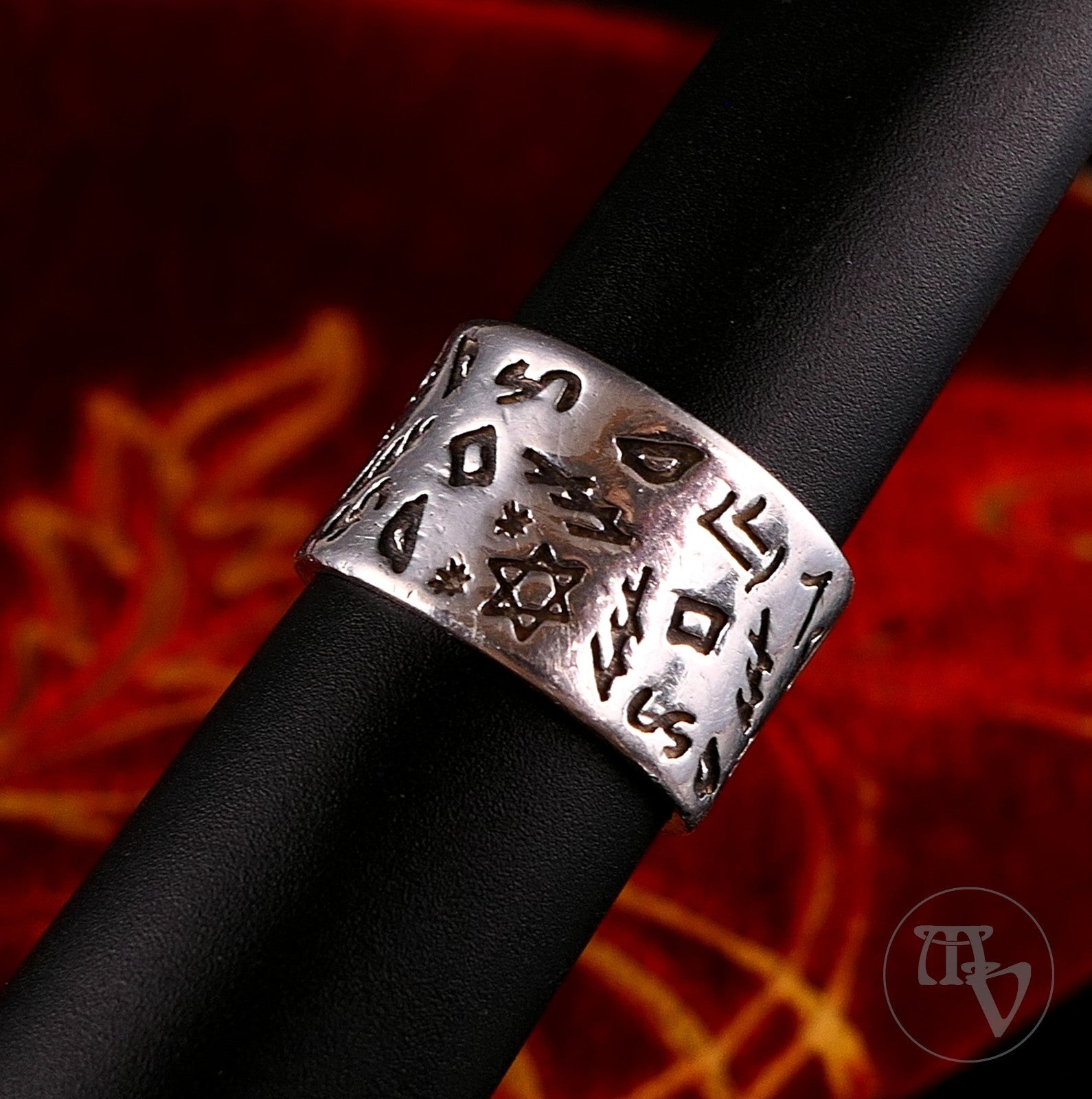 Vintage Silberring Bandring Schutzsymbole -/Zeichen 925 Silber Gr. 57 (18,1mm)