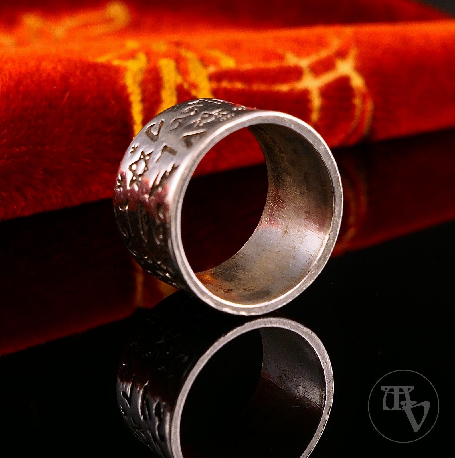 Vintage Silberring Bandring Schutzsymbole -/Zeichen 925 Silber Gr. 57 (18,1mm)