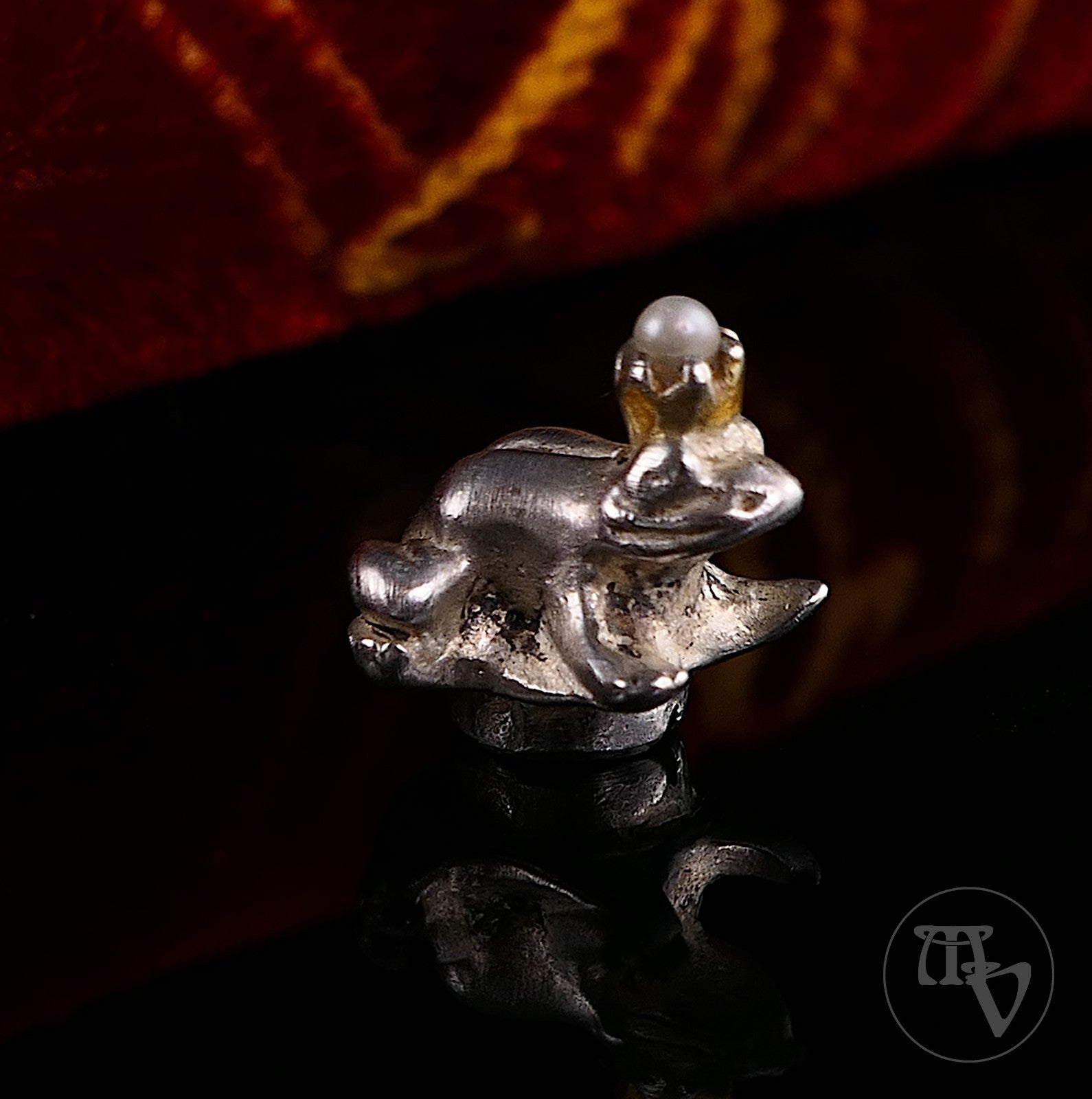 Vintage Ring Ding Top für Silberring Frosch mit Perle 925 Silber von Silberwerk