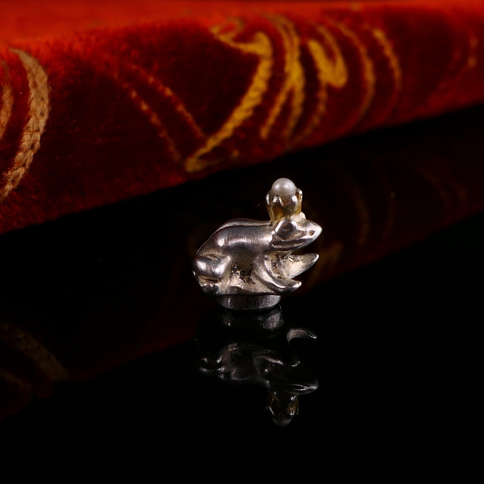 Vintage Ring Ding Top für Silberring Frosch mit Perle 925 Silber von Silberwerk
