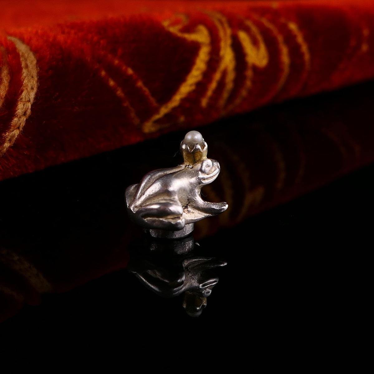 Vintage Ring Ding Top für Silberring Frosch mit Perle 925 Silber von Silberwerk