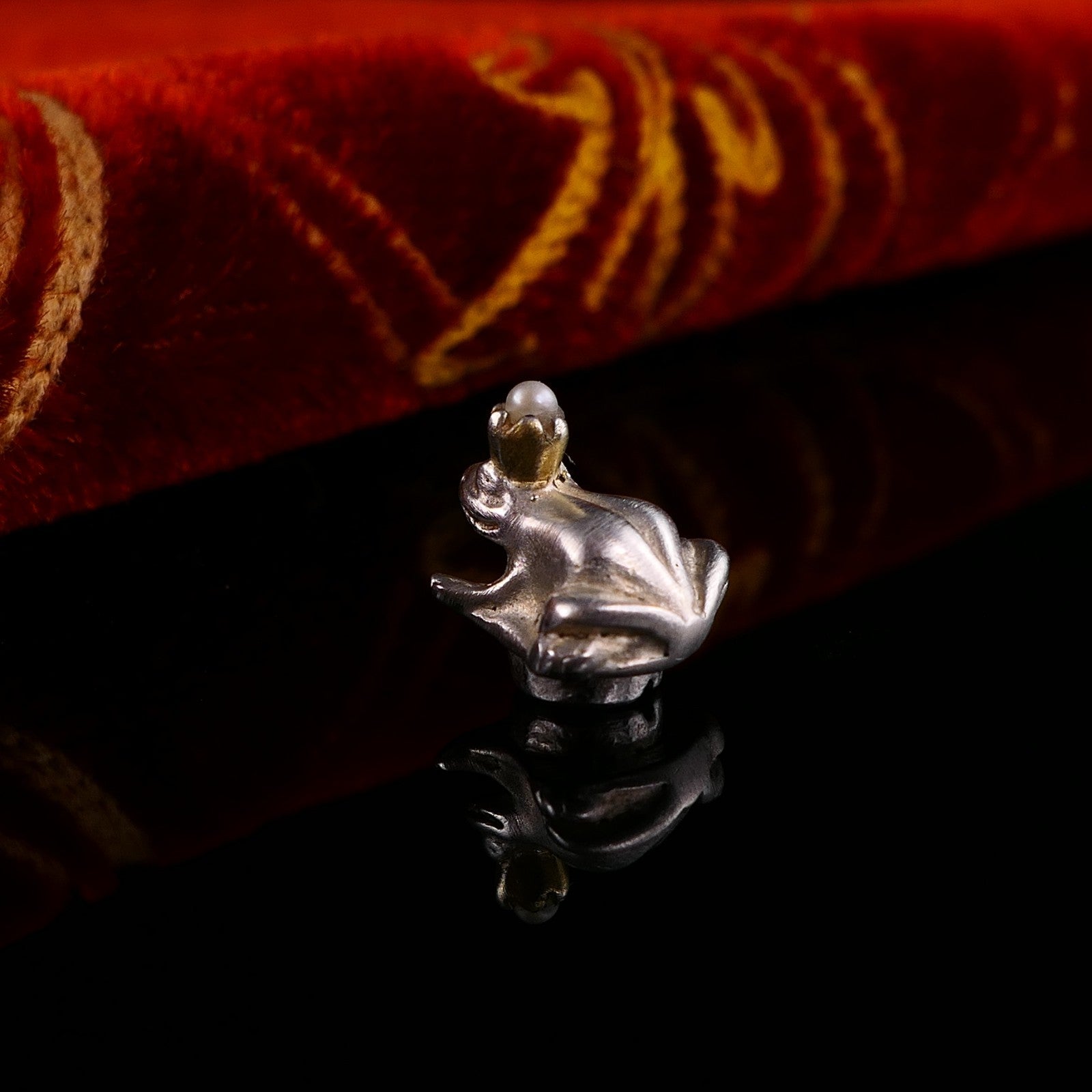 Vintage Ring Ding Top für Silberring Frosch mit Perle 925 Silber von Silberwerk
